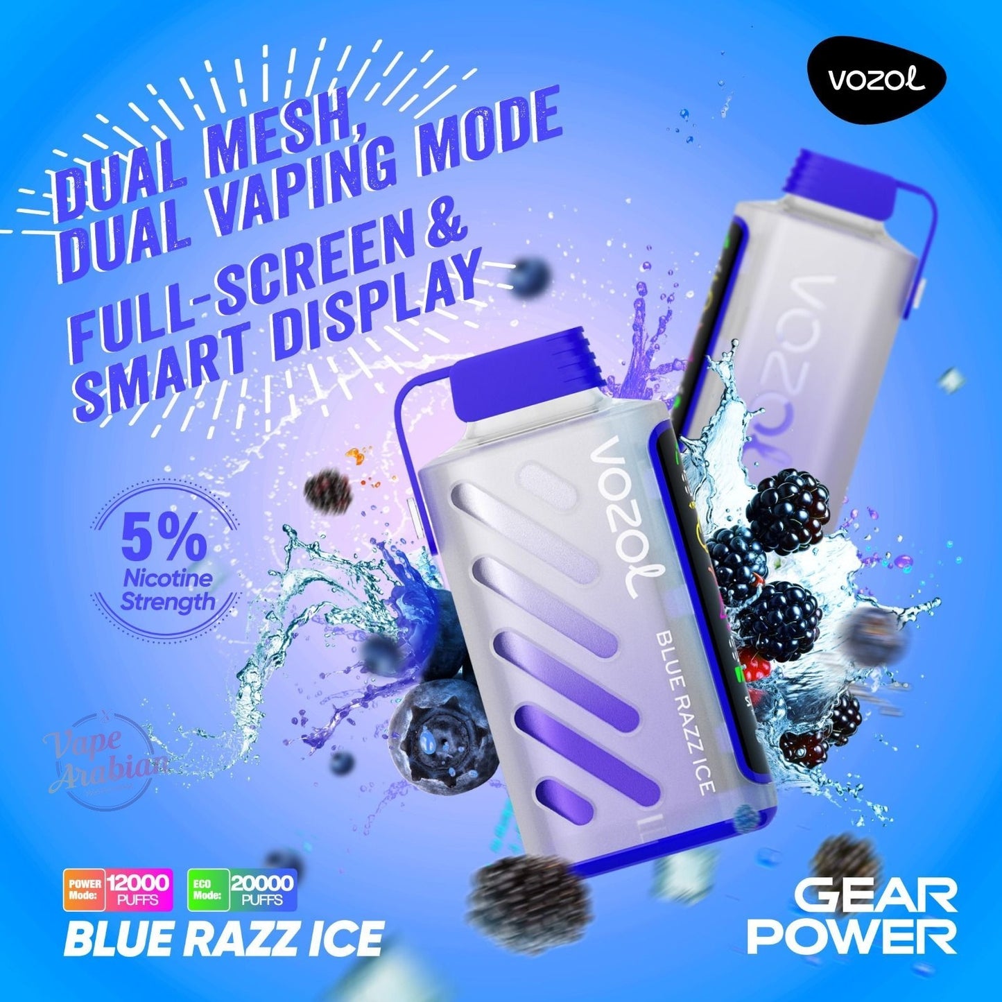 Vozol Gear Power 20000 | Blue Razz Ice
